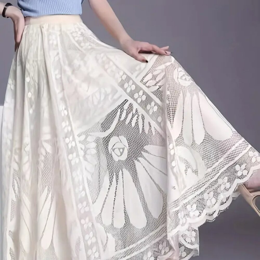 NEW! ELEGANT Lace A LINE FLOWY SKIRT SZ L - Picture 1 of 6